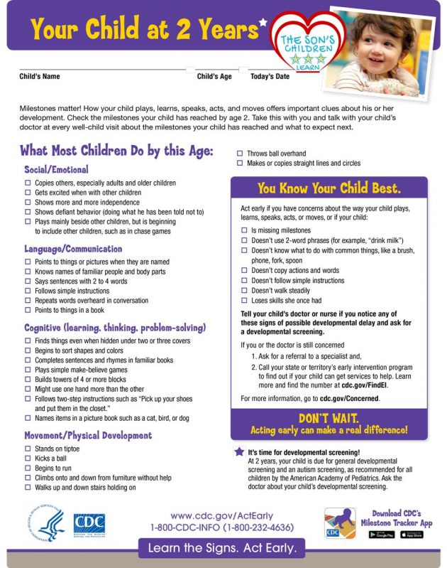 CDC Developmental Milestones 2 Year Olds The Son's Children